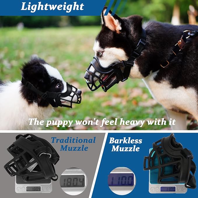 BARKLESS Dog Muzzle, Basket Muzzle Anti Biting Chewing, Sturdy Lightweight Cage Mouth Cover for Small Medium Large Sized Dogs, Allows Panting Drinking, Suitable for Grooming Trimming Training-Mewly Pet