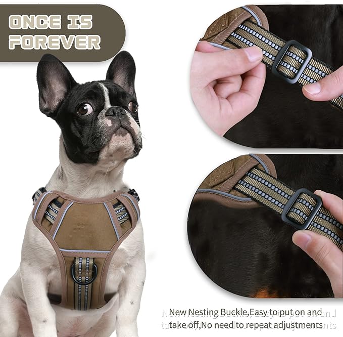 No Pull Dog Harness for Large Dogs, Adjustable No Choke Pet Vest with Dog Leash Fit Smart Reflective Pet Walking Harness for Training Easy Control Soft Handle Brown L-Mewly Pet