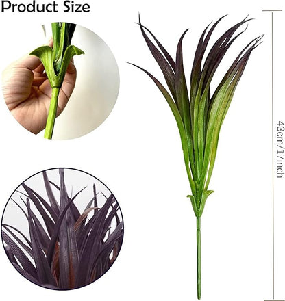 16pcs Artificial Plants Outdoor Flowers UV Resistant Fake Tall Grass Plants Faux Tropical Shrubs Plastic Greenery Bushes Front Porch Patio Garden Outside Decoration (Purple)