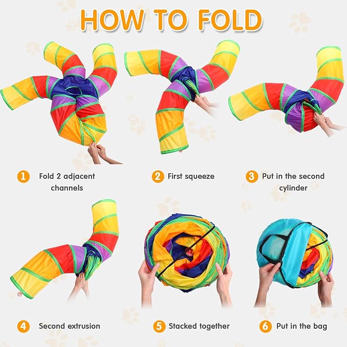 Poen 21 Pcs Cat Tunnel for Indoor Set Collapsible 5 Way Tubes with 20 Pcs Cat Kitten Toys Interactive Feather Toy Mouse Crinkle Balls Tube for Puppy Kitten Rabbit(Colorful)-Mewly Pet