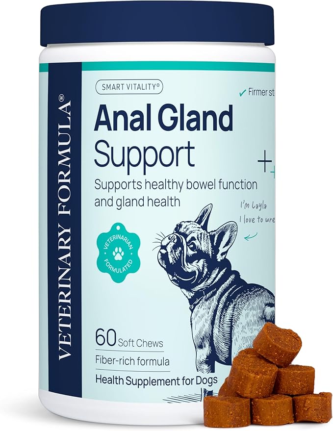 Veterinary Formula Anal Gland Support for Dogs – Vet-Formulated No Scoot Chews with Pumpkin, Ginger, Agave Inulin & Probiotics – Supports Scooting, Stool Quality & Digestive Health, 60 Soft Chews-Mewly Pet