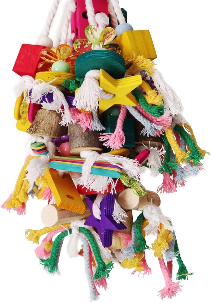 BWOGUE Large Parrot Chew Toy Bird Chewing Toy Multicolored Wooden Blocks Tearing Toys for African Grey Macaws Cockatoos Eclectus Amazon Parrot Birds-Mewly Pet