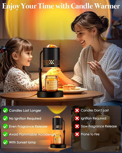 Candle Warmer Lamp with Sunset Lights: 2H/4H/8H Timer Brightness Adjustment - Electric Wax Warmer Light for Home Decor