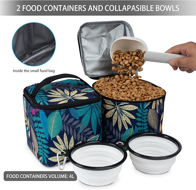 BAGLHER Pet Travel Bag, Double-Layer Pet Supplies Backpack (for All Pet Travel Supplies), Pet Travel Backpack with 2 Silicone Collapsible Bowls and 2 Food Baskets Hawaii-Mewly Pet