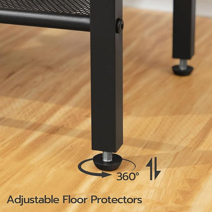 HOOBRO End Table Set of 2 with Charging Station and USB Port, 3-Tier Nightstands with Adjustable Shelf, Small Side Tables for Small Space in Living Room, Bedroom and Balcony, Black BB112BZP201