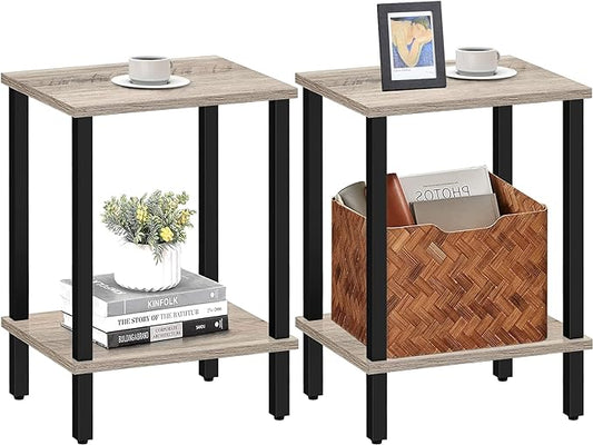 TUTOTAK End Table, Set of 2, Side Table, Nightstand, 2-Tier Storage Shelf, Sofa Table for Small Space, Living Room, Bed Room TB01BG035
