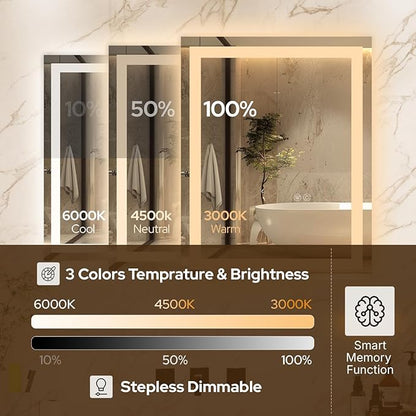 40 x 32 LED Vanity Mirror for Bathroom, Frontlit & Backlit LED Mirror for Bathroom with 3 Colour Lights, Wall Vanity Mirror with Anti-Fog, Shatterproof & Memory Function, Perfect for Modern Bathrooms
