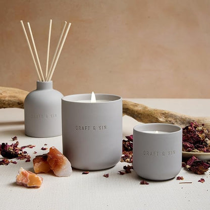 Craft & Kin Christmas Reed Diffuser for Home & Bathroom – Rose & Oud Holiday Reed Diffuser Set with Fragrance Sticks, Long-Lasting Alcohol-Free Scent, Earthenware Collection, 6.7oz