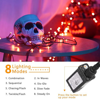 ODEETRONIC Orange Halloween Lights, 98.42ft 300 LED Orange Lights, 8 Mode Halloween Light String Connectable, Plug in Twinkle Fairy Light Waterproof for Indoor Outdoor Holiday Party Home Tree Decor