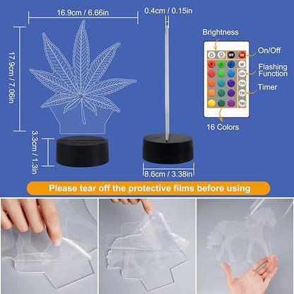 FULLOSUN 3D Night Light, 3D Illusion Lamp with Remote Control 16 Colors Changing Table Desk Bedroom Decor Optical Home Room Store Decoration