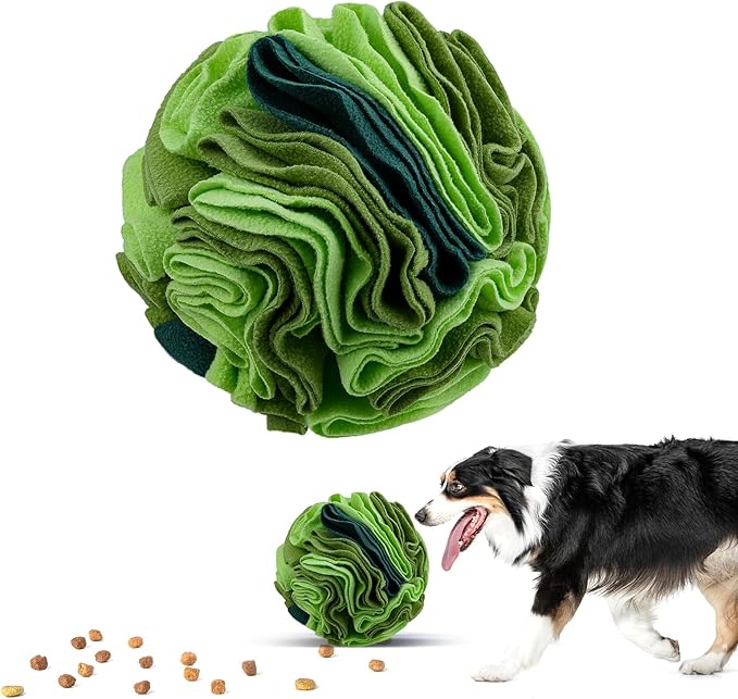 Pet Snuffle Ball, Puzzle Sniffing Interactive Dog Ball for Blind Dogs Training Stress Relief Dog Enrichment Toys Treat Machine Washable (20cm, Gradient Green)-Mewly Pet