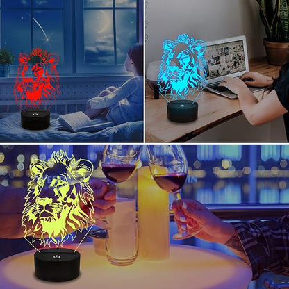 FULLOSUN Lion Night Light, King Lion Gift 3D Illusion Lamp for Kids Bedside Lamp with Remote Control 16 Color Changing Xmas Halloween Birthday Gift Cool Room Decor for Child Baby Boy