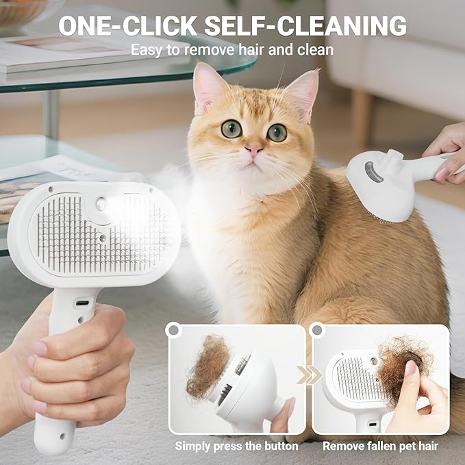 Pet Steam Brush for Dogs & Cats with Pet Conditioner, 4 in 1 Spray Hair Removal Comb for Shedding & Grooming, Self Cleaning Water Brush for Long & Short Haired Pets-Mewly Pet