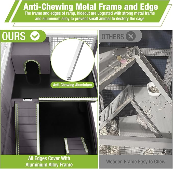 GUTINNEEN Guinea Pig Cage Hamster House with Anti-Chewing Metal Frame Rat Cage with Wheels and Storage, White Metal Frame-Mewly Pet