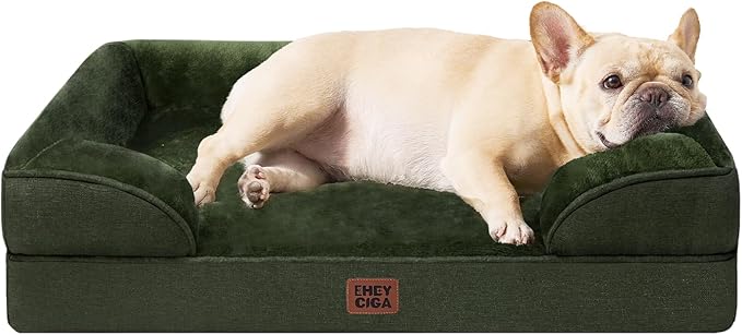 EHEYCIGA Orthopedic Dog Bed for Small Dogs, Waterproof Memory Foam Small Dog Beds with Sides, Non-Slip Bottom and Egg-Crate Foam Medium Pet Couch Bed with Washable Removable Cover, Dark Green-Mewly Pet