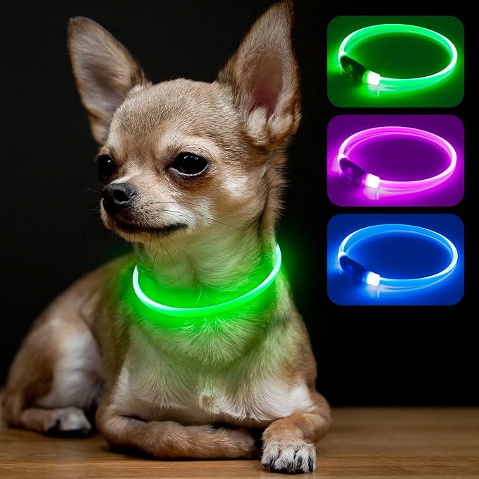 BSEEN Light Up Dog Collar - Rainproof Rechargeable LED Dog Collar - TPU Cuttable Glowing Pet Collar for Small Dogs& Cats - Puppy Safety Dog Lights for Night Walking (XS- Green 40cm)-Mewly Pet