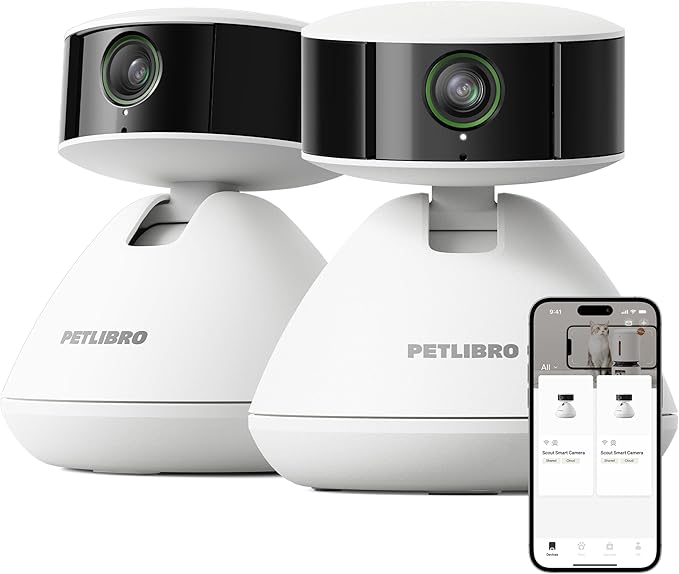 PETLIBRO 2-Packs AI Pet Camera Indoor with Phone app, Multi-Pet Recognition & AI Summary, 360° Auto Tracking Night Vision Cat cam Dog cam, [One Dog Camera Requires One Subscription]-Mewly Pet