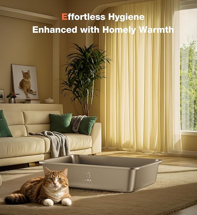 Extra Large Stainless Steel Cat Litter Box, 27.5" L×19.6" W×5.9" H, XXL Metal Kitty Litter Pan with High Sides, Odor-Free, Non-Stick, Easy to Clean, Ideal for Big Cats & Multi-Cat-Mewly Pet