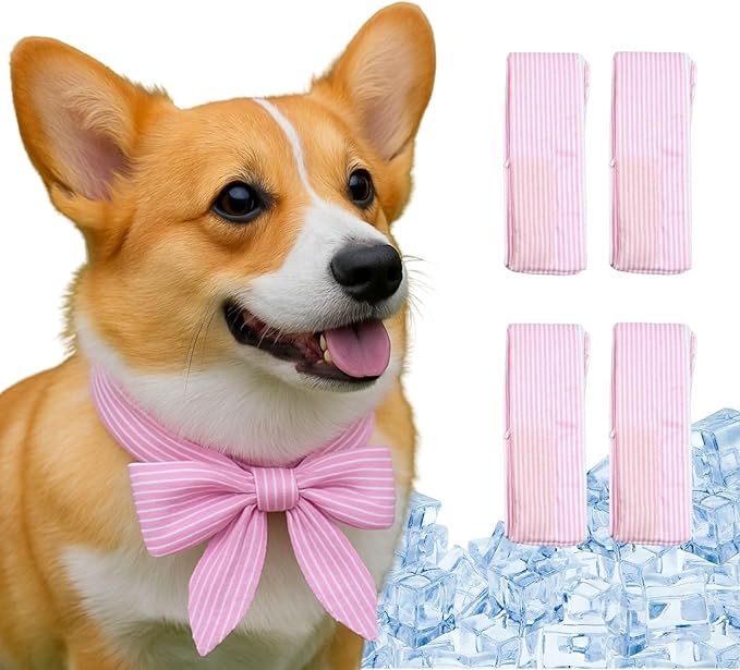 4pcs Cooling Scarf for Pets,Summer Cooling Scarves Keep Cats and Dogs Cool, Reused,Rrecycled,Suitable for Dogs (4pcs-Pink Stripe)-Mewly Pet