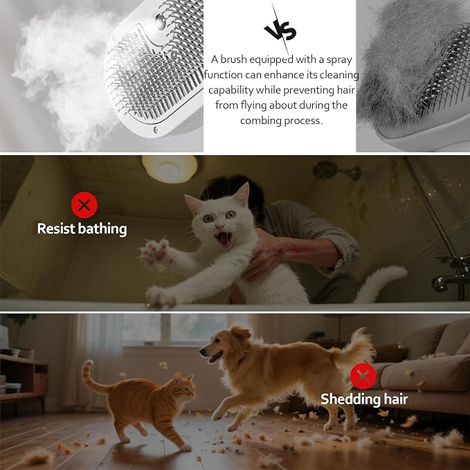 Trumoon Pet steam brush for dogs and cats, Pet Grooming Tool Kit with a stainless steel comb and a portable pet hair remover (Green)-Mewly Pet