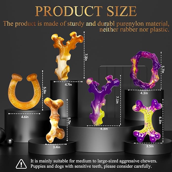 6 Pack Indestructible Dog Toys for Aggressive Chewers, Durable Nylon Bone for Large Dogs, Dog Toy for Aggressive Chewer Large Breed, A Mixed Special Edition Set-Mewly Pet