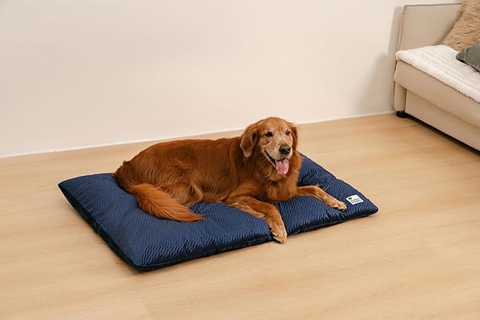 FUNNY FUZZY Washable Dog Bed,Reversible Plush Dog Crate Mat, Soft Fluffy Kennel Pad,Pet Sleeping Mattress for Jumbo,X-Large Sized Dogs Breeds,2XL,48"× 31",Midnight Blue-Mewly Pet