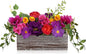 DILATATA Flower Arrangement with Wooden Vase 10" Artificial Flowers in Pot - Fake Flowers in White Rectangular Wooden Vase Potted Faux Flower Centerpieces for Table Decor Living Room - Purple