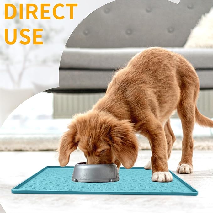 Ptlom Dog Food Mat Anti-Slip Pet Bowl Mats for Food and Water, High-Lips Pet Placemat Prevent Messy Spills to Floor, Waterproof Puppy Feeding Tray for Small, Medium Large Dogs Cats, Silicone-Mewly Pet
