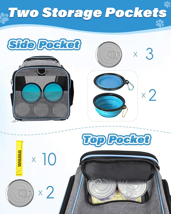 Expandable Travel Pet Bag, Scratch-Resistant Breathable Mesh, Crossbody&Tote Design, Durable&Spacious, Pet Carrier with High-Visibility Windows, Easy-Cleaning Fabric, Removable Soft Pad&Shoulder Strap-Mewly Pet