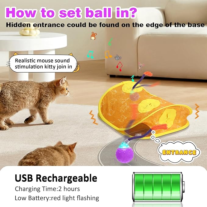 Interactive Cat Toys Mouse Ball, Motion Activated Cat Ball Super Fast in Mice Holes Cat Tent Tunnel-Mewly Pet