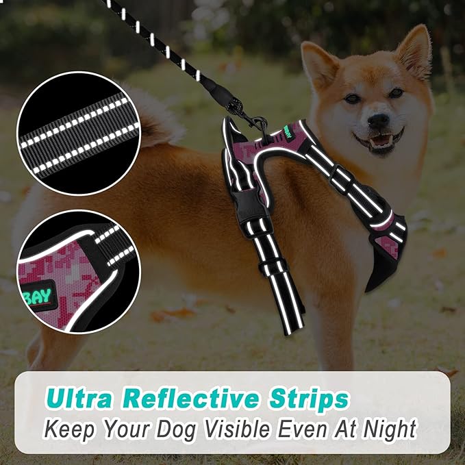 BARKBAY No Pull Dog Harness Large Step in Reflective Dog Harness with Front Clip and Easy Control Handle for Walking Training Running(Pink camo,L)-Mewly Pet