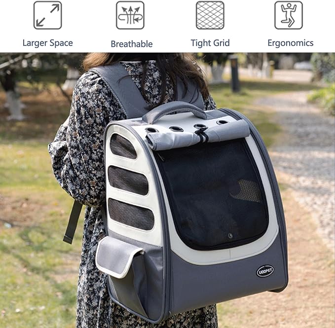 Dog Backpack, Ventilated Pet Hiking Backpack Travel Bag, Airline Approved Cat Backpack for Travel, Hiking, Outdoor Use(Gray)-Mewly Pet