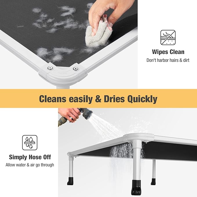 Veehoo Chew Proof Elevated Dog Bed - Cooling Raised Pet Cot - Silver Aluminum Frame and Durable Textilene Mesh Fabric, Unique Designed No-Slip Feet for Indoor or Outdoor Use, Black, X-Large, CWC2003-Mewly Pet