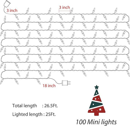 Minetom 100 Counts Clear Christmas String Lights 26.5 Feet Warm Mini Lights Waterproof for Indoor Outdoor Patio Wreath Garden Wedding Party Thanksgiving Holiday Xmas Tree Decorations, Multicolored