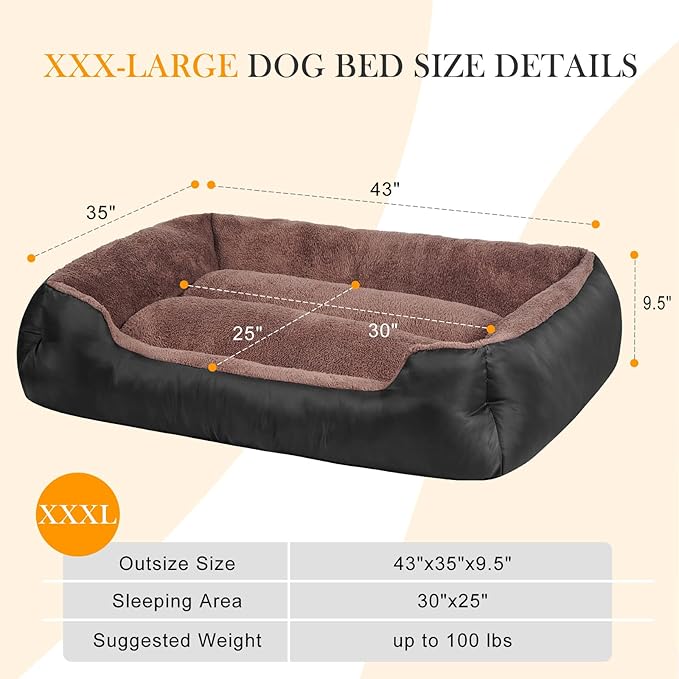 Dog Beds for Extra Large Dogs, Rectangle Washable Pet Bed with Sides, Big Dog Couch Bed with Non-Slip Bottom-Mewly Pet