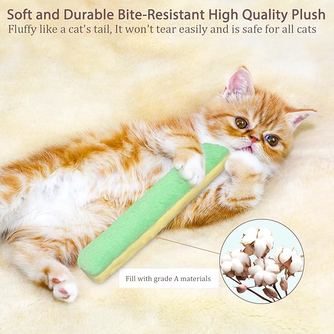 Retro Shaw Cat Toys Kicker Pillows 3Pcs, Refillable Catnip Toys with Crinkle Sound Inside, Interactive Indoor Cat Nip Kitty Kick Sticks for Kitten 10.1 Inches-Mewly Pet