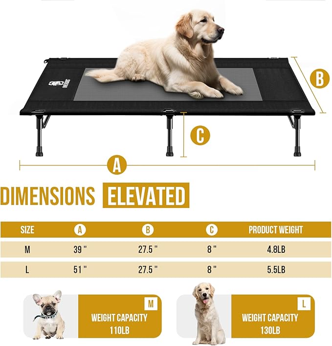 ONETIGRIS Elevated Dog Bed for Large Dogs, Outdoor Dogs Cod Large Raised Dog Bed with Chew Proof Mesh, No-Slip Portable Bed for Indoor & Outdoor Portable-Mewly Pet