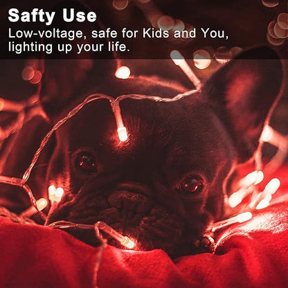 JMEXSUSS 33ft 100 LED Red Battery Operated Lights with Remote, Red Christmas Lights Battery Operated, Christmas String Light Indoor Outdoor for Tree House Yard Xmas Decor