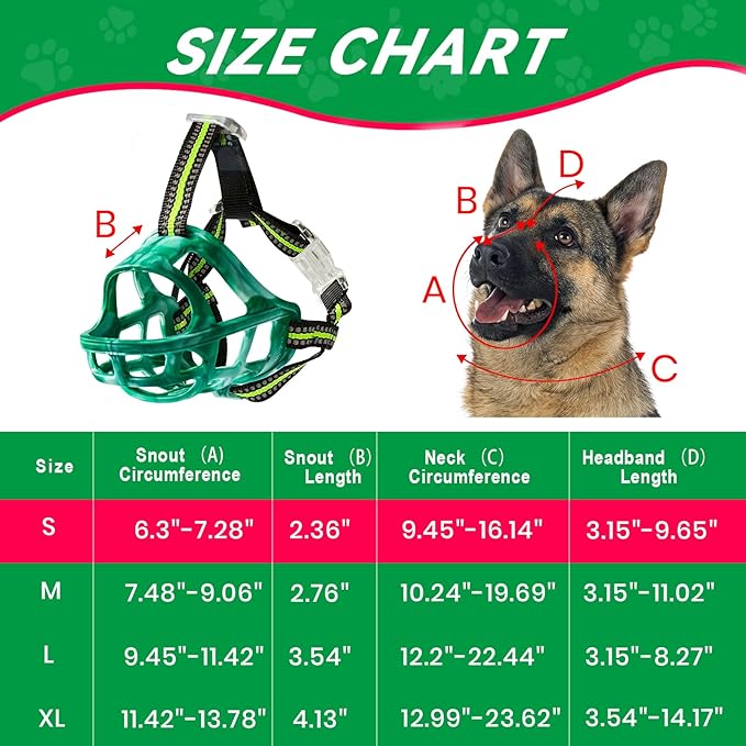 Dog Muzzle, Basket Muzzle for Small Medium Large Dogs, Anti-Biting and Chewing, Lightweight & Sturdy Cage Design, Allows Panting & Drinking, Ideal for Grooming & Training(Green Size S)-Mewly Pet