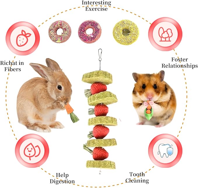 31 Pcs Small Pet Chew Toys for Dental Health - Natural Apple Wood, Timothy Grass Sticks & Sweet Bamboo, Teeth Grinding Toys for Rabbits, Guinea Pigs, Hamsters, Chinchillas Cage Accessories-Mewly Pet