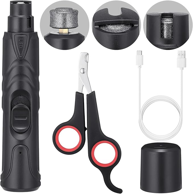 Lasnten 2 Pcs Bird Nail Grinder with Bird Nail Clipper Bird Nail Trimmer Bird Nail File with LED Lamp Grooming Tool for Bird Parrot Budgerigars Parakeets Myna Conure Finches Lovebirds (Black)-Mewly Pet