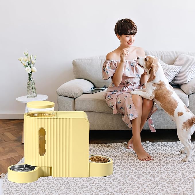 Automatic Cat Food Feeder and Water Dispenser,2 in 1 Gravity Cat Feeder and Water Dispenser with Stainless Steel Bowl,2 Pack Large Capacity Self Feeding for Small Medium Pets Puppy Kitten-Mewly Pet