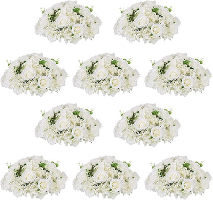 NUPTIO Flower Ball Arrangement Bouquet - 10 Pcs 15.7 inch Diameter White Fake Flowers Roses Balls for Centerpieces Tables - Artificial Rose Arrangements for Wedding Centerpiece Table Decorations