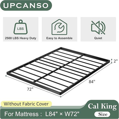California King Box Spring Bed Base 2 Inch, Low Profile Metal Cal King Box Spring Bunkie Board 2 Inch, 3000 Lbs Max Weight Capacity Mattress Foundation, Noise-Free, Easy Assembly