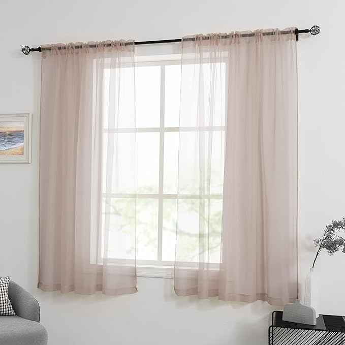 HUTO Blush Pink Sheer Curtains 63 inches Long for Bedroom Top Rod Pocket Sheer Window Panels Curtains for Nursery Living Room 52 by 63 Inch Length Set of 2