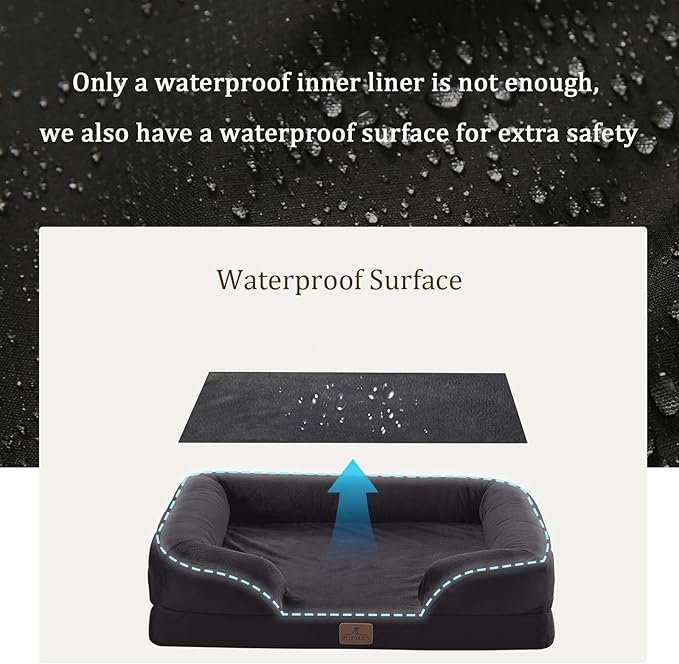 Bedfolks Orthopedic Dog Bed, Waterproof Dog Sofa Bed for Extra Large Dogs, Egg Foam Pet Couch Bed with Removable Washable Cover and Nonslip Bottom, Black-Mewly Pet