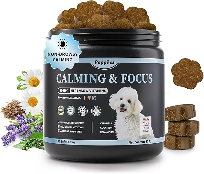 Calming Chews for Dogs – Calming Treats for Anxiety, Stress, Separation, Travel&Thunder, Relaxation & Focus Support with L-Theanine, Valerian Root, Chamomile & Ashwagandha, Chicken Flavor, 90Ct-Mewly Pet