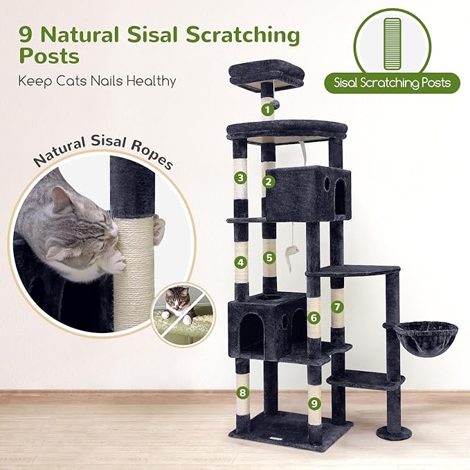 Globlazer Giant Cat Tree, 83 inch Cat Tree for Indoor Cats Large Adult, XXL Cat Tower with 9 Scratching Posts for 20lb+ Heavy Duty Large Adult Cats, F83, Dark Grey-Mewly Pet