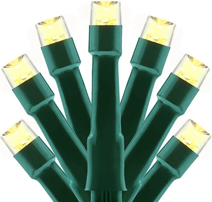 YULETIME 100 ft 300 Count Warm White LED String Lights with 8 Models Adapter, Green Wire Wide Angle 5mm Christmas Lights (Warm White - Green Wire)