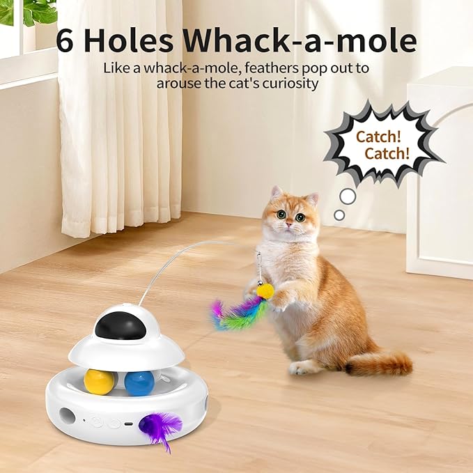 Interactive Cat Toys for Indoor Cats,4-in-1 Automatic Kitten Toy,Motion Activated Electronic Fluttering Butterfly,Track Balls, Moving Feather Toys for All Breeds,USB Rechargeable-Mewly Pet